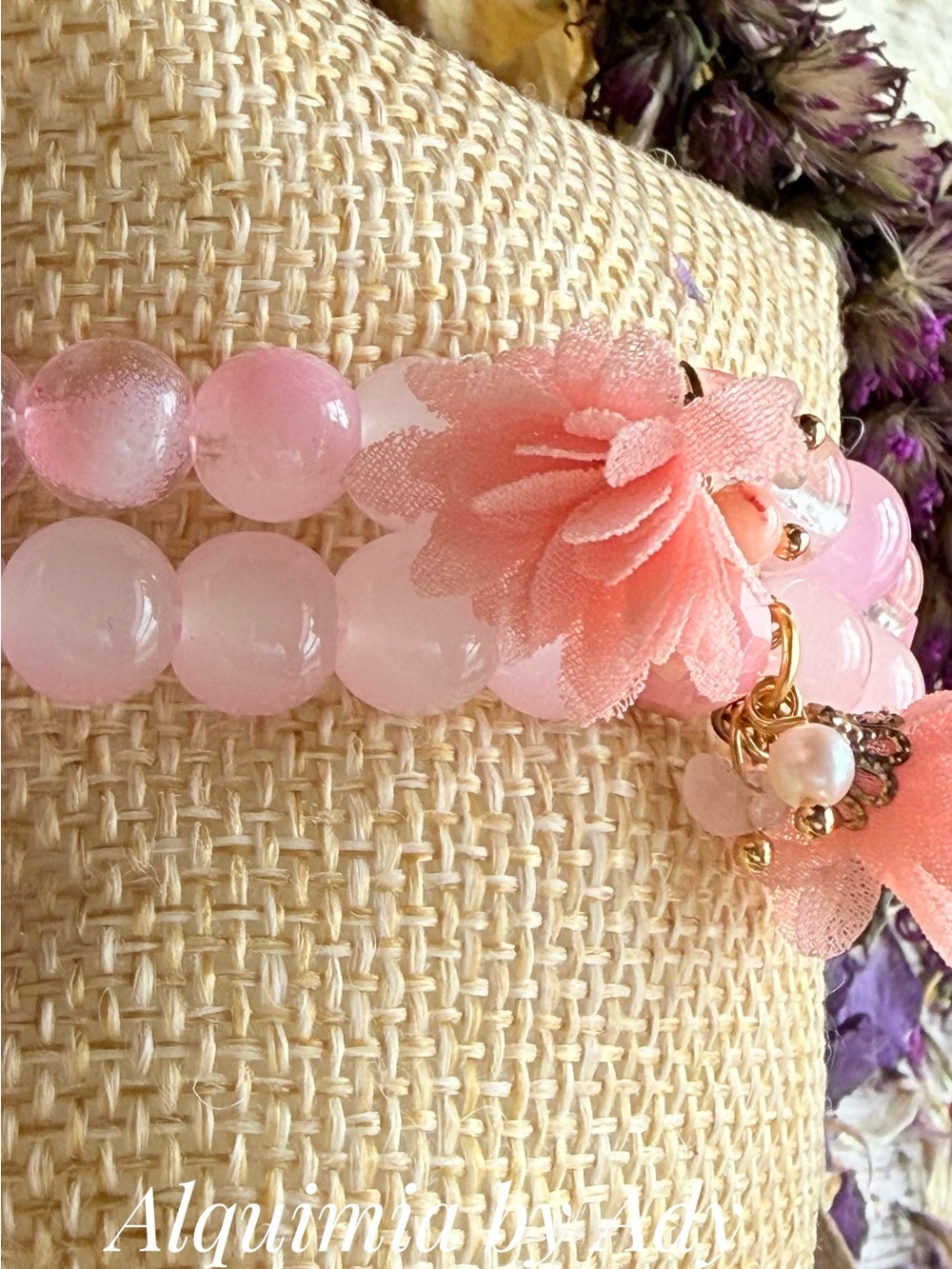 Alquimia Pink Floral Beaded Charm Bracelet